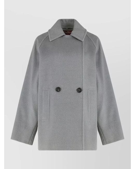 Max Mara Gray Double Breasted Virgin Wool Kimono Blazer