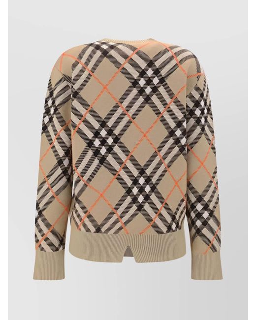 Burberry Check Pattern Wool Knit Sweater in Natural | Lyst UK