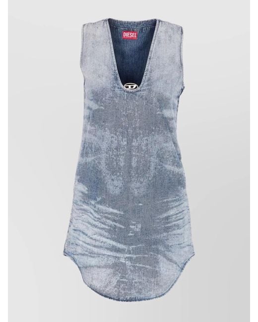 DIESEL Blue Denim Sleeveless V-Neck Mini Dress