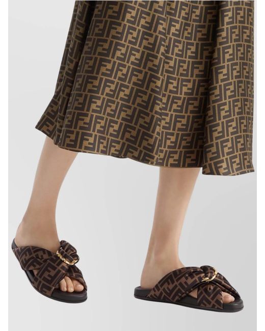 Fendi Multicolor Printed Satin Slide Sandals