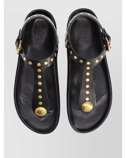 Isabel Marant Black Leather Studded Flat Open Toe Sandals