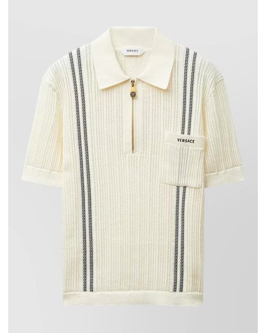 Versace Natural Cotton Jacquard Knit Polo Shirt Logo for men