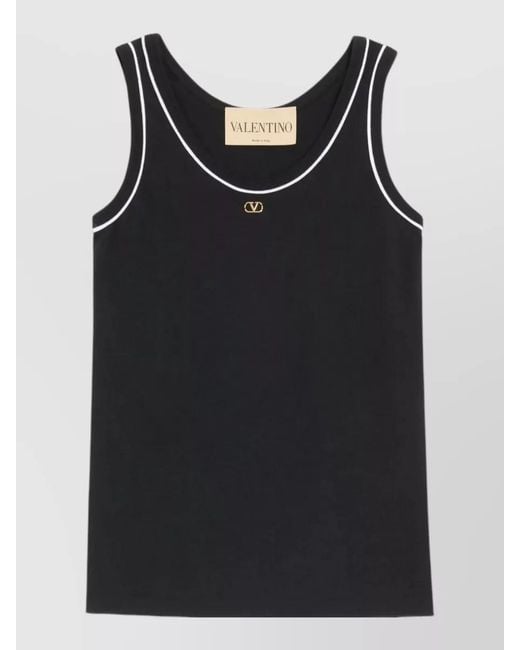 Valentino Black Jersey Top Sleeveless Design Contrast Piping