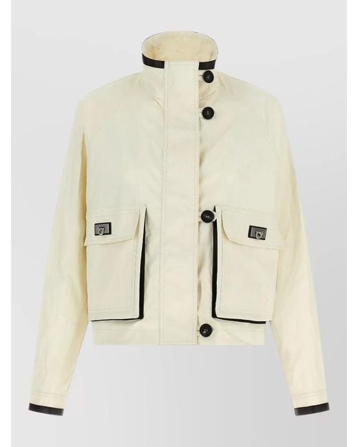 Ferragamo Natural Technical Linen Jacket High Collar Long Sleeves