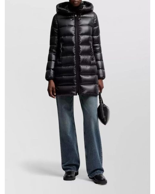 Moncler Black Suyenne Hooded Mid Length Down Coat