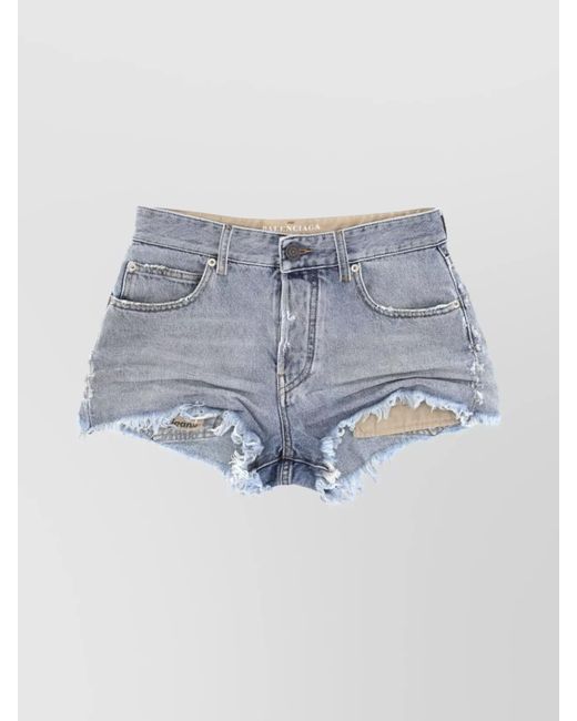 Balenciaga Blue Denim Shorts With Belt Loops And Distressed Detailing