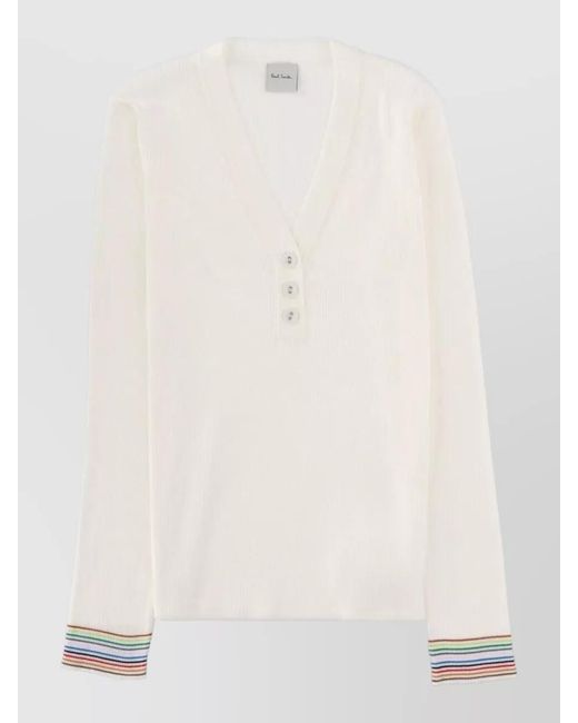 Paul Smith Natural V-Neck Knitted Top