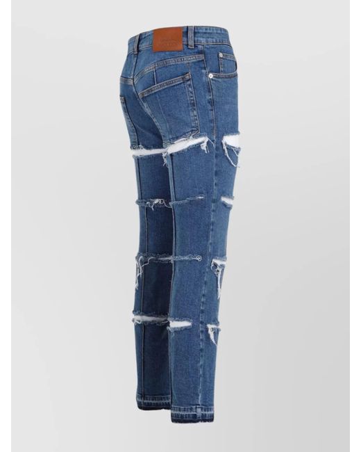 McQueen Blue Denim Cutout Straight-Leg Trousers