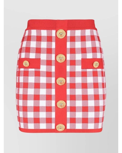 Balmain Red Checked High-Rise Mini Skirt