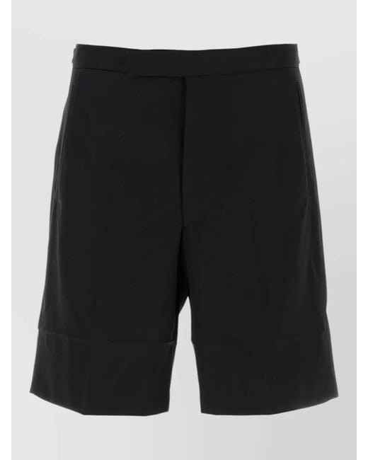 Prada Black Cotton Bermuda Shorts Straight Cut Cuffed Hem for men