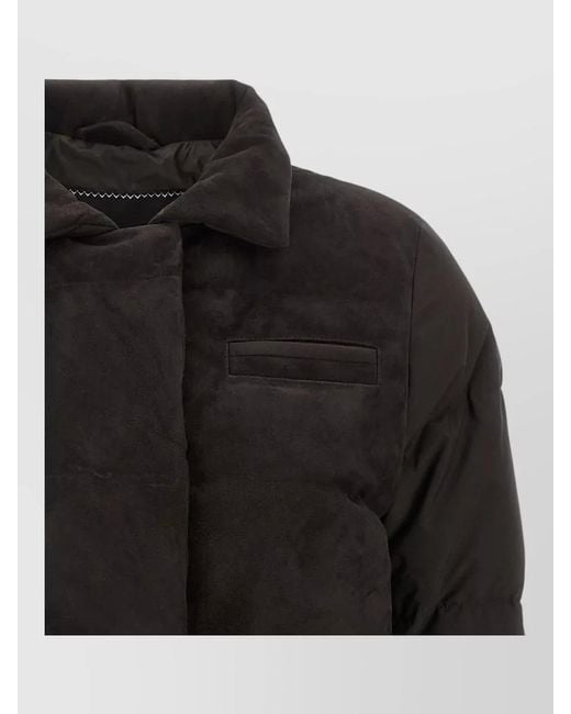 Kiton Black Down Jacket Long Sleeves Drawstring Collar Pocket