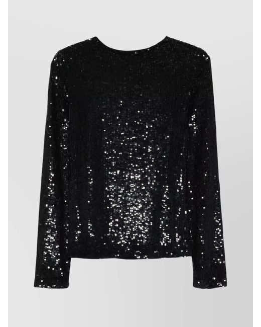 P.A.R.O.S.H. Black Sequin-Embellished Long-Sleeve Blouse