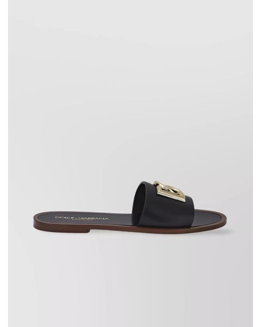 Dolce & Gabbana Black Leather Slide Sandals