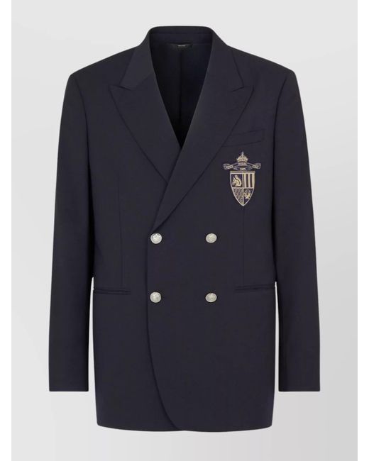 Fendi Blue Double-Breasted Jacket Featuring Peak Lapels for men
