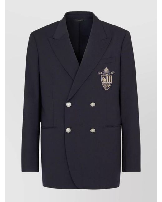 Fendi Blue Wool Double-Breasted Blazer for men
