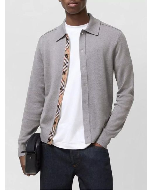 Burberry Gray Collared Knitwear Contrast Trim Long Sleeves for men