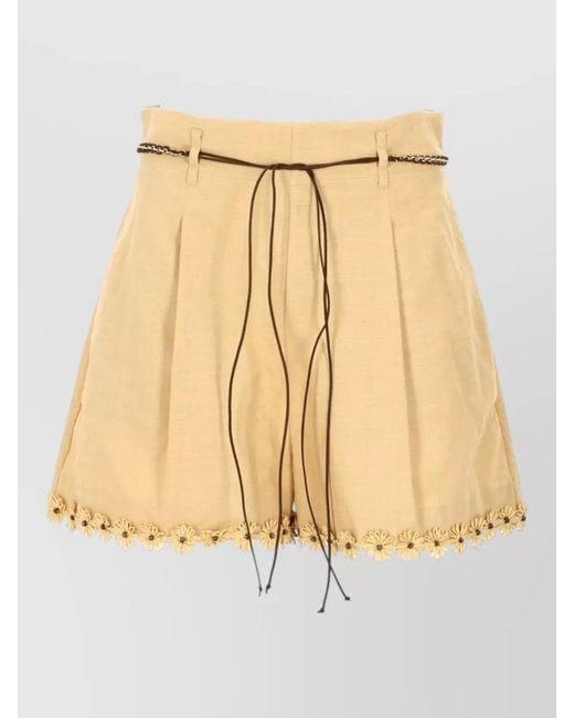 Zimmermann Natural High Waisted Skirt Belted Waist Pleated