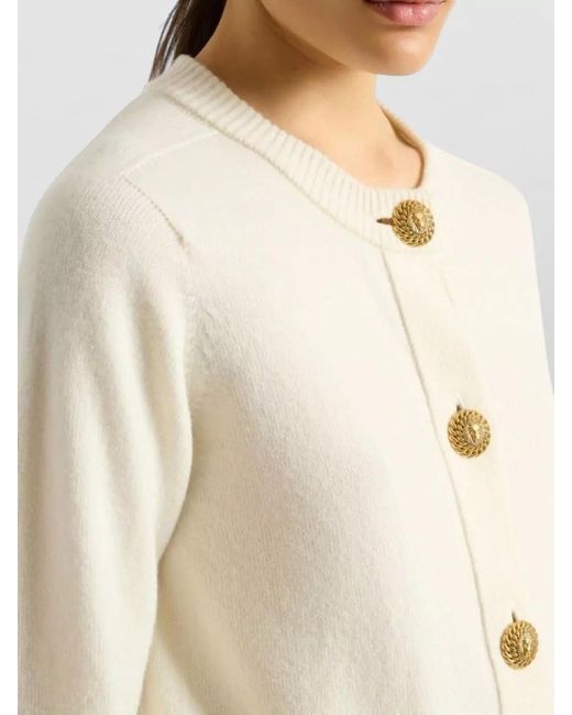 Balmain Natural Cashmere Cardigan Round Neck Long Sleeves