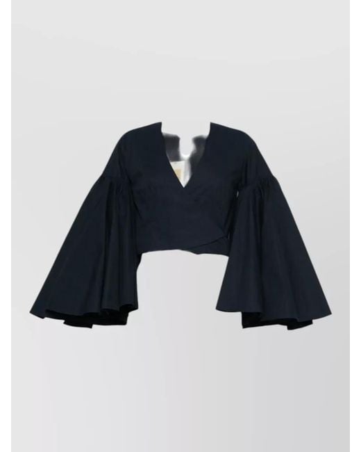 Jacquemus Blue Peasant Wrap Top V Neckline Tie Back
