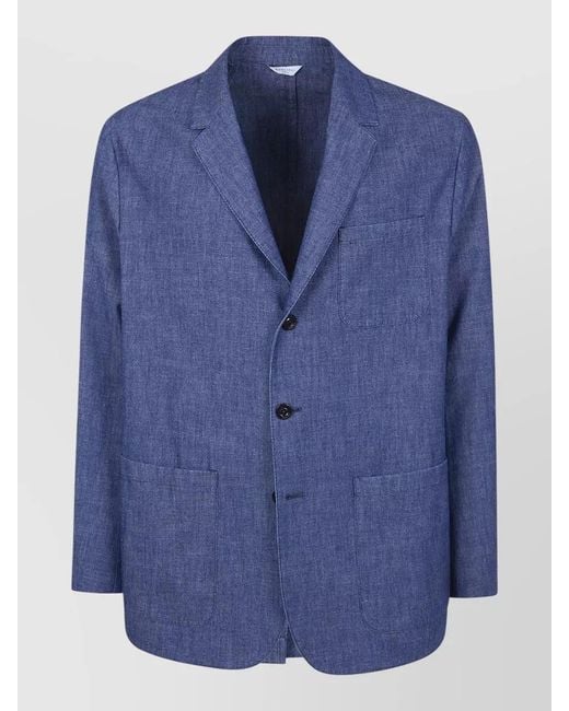Boglioli Blue Denim Jacket Notch Lapel Chest And Front Pockets for men