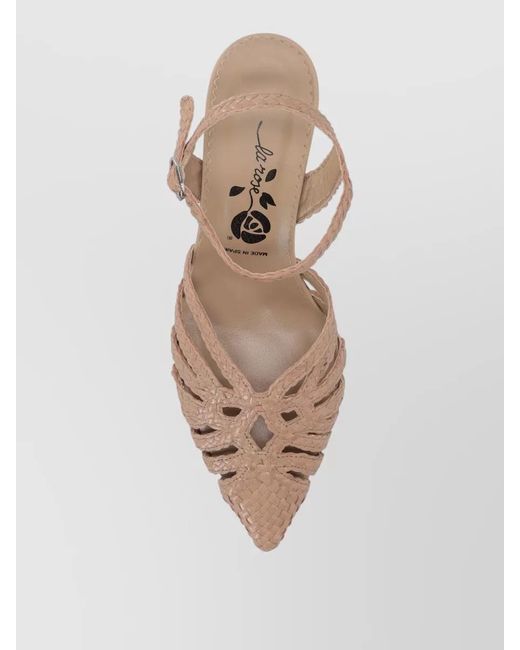 LA ROSE Natural Woven Pointed Toe Sandals Buckle Detail