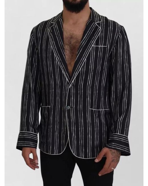 Dolce & Gabbana Black Silk Striped Single-Breasted Blazer for men