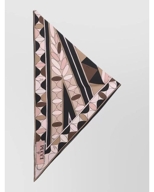 Emilio Pucci Metallic Silk Scarf Geometric Pattern Triangular Shape