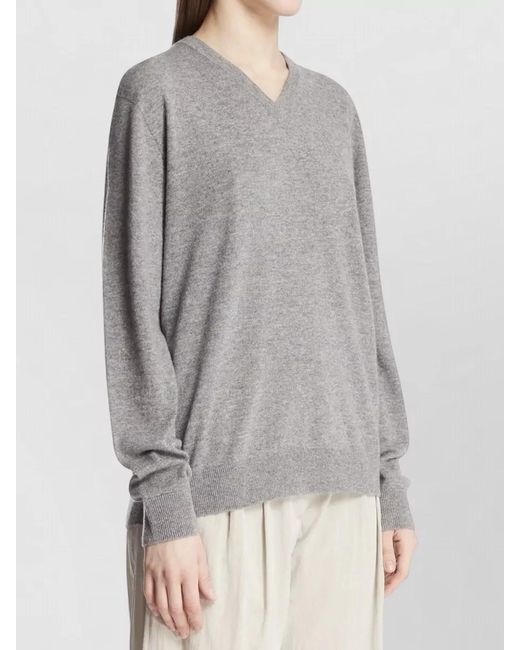 The Row White Nian Cashmere Knit V Neck Sweater