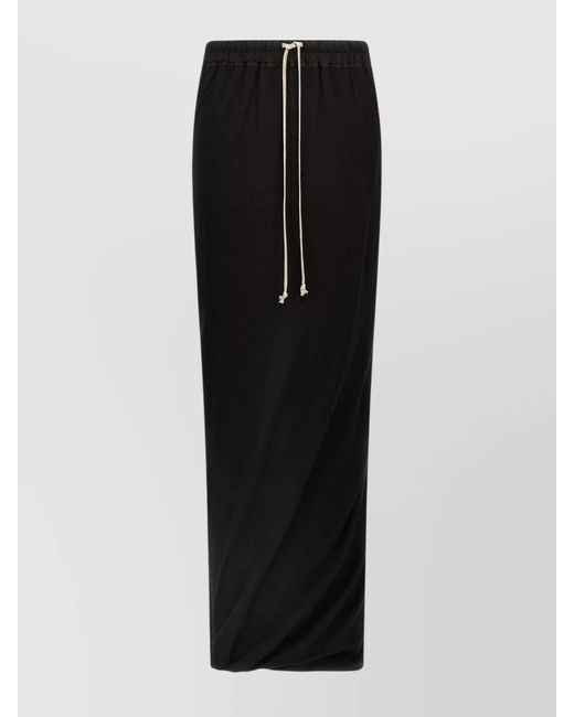 Rick Owens Black Cotton Midi Straight Skirt