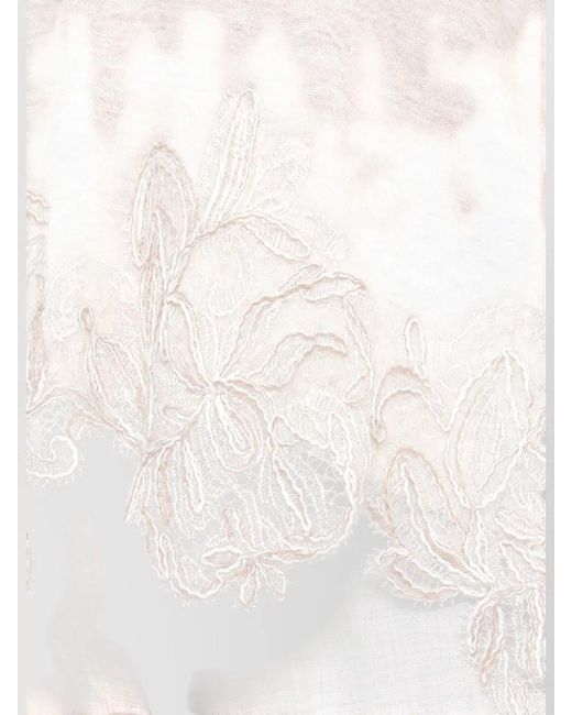 D.exterior White Crewneck Top Lace Hem Short Sleeves