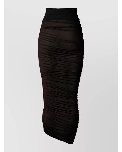 Wolford Black Sheer Asymmetric Drape High-Waist Midi Skirt