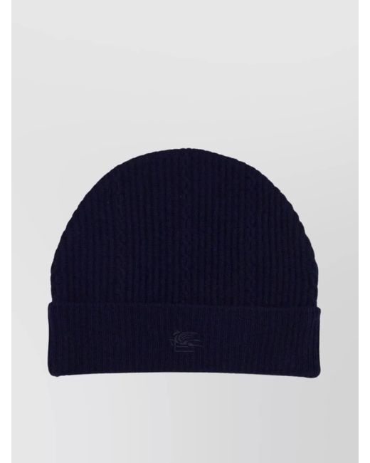 Etro Blue Cashmere Logo Beanie