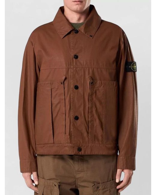 Stone Island Brown Cotton Ripstop Jacket Double Layer Design for men
