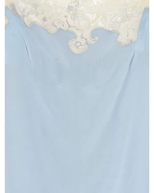 Maison Margiela Blue Sleeveless V Neck Sheer Dress Lace Trim
