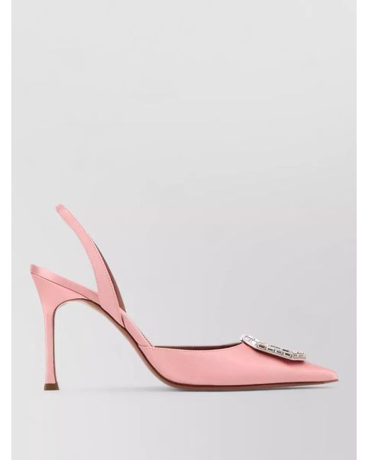 AMINA MUADDI Pink Satin Camelia Pumps Embellished Detail Pointed Toe