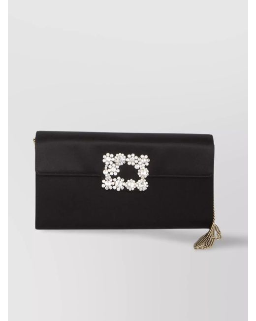 Roger Vivier Black Crystal Flower Clutch Bag
