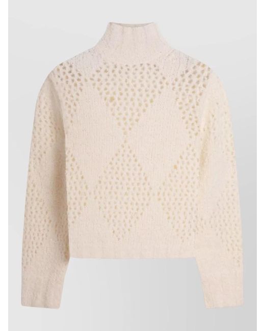 Ballantyne Natural Alpaca Wool Argyle Knit Turtleneck Sweater