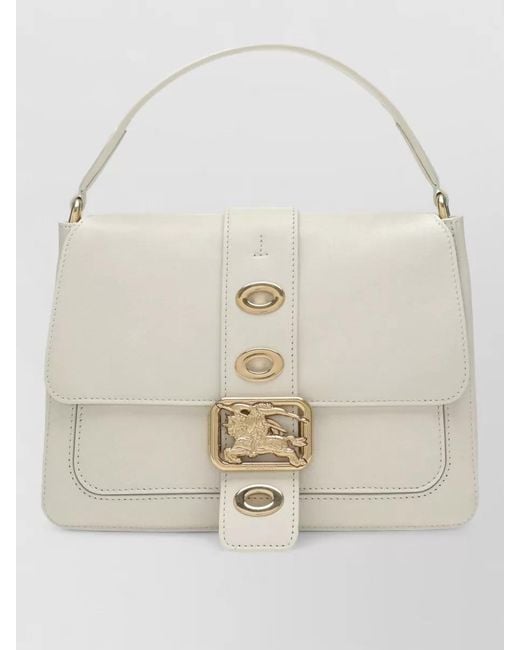 Burberry Natural Shoulder Bag Decorative Buckle Goldtone Hardware Top Handle