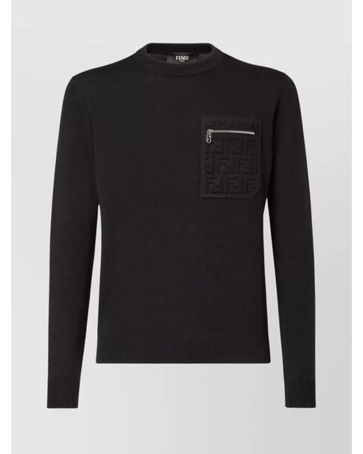 Fendi Black Virgin Wool Regular-Fit Crew-Neck Sweater for men