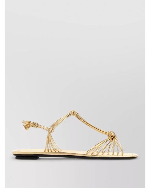 Prada Natural Leather Sandals Flat Sole Open Toe Strappy