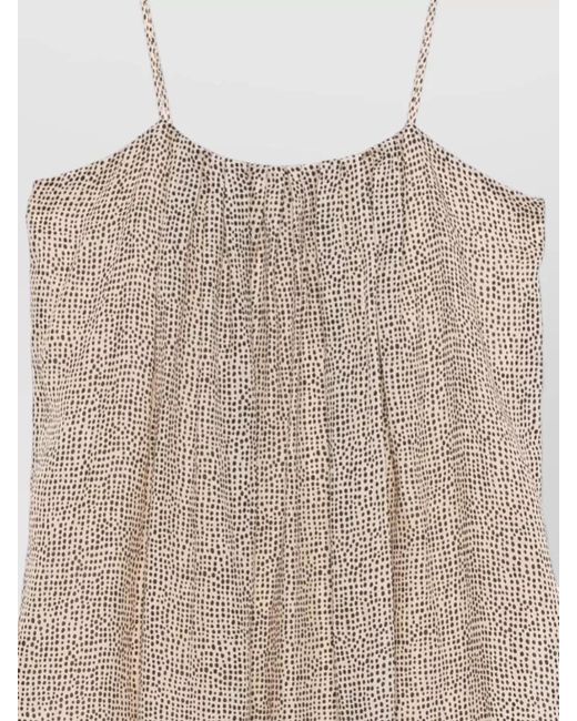 Alysi Natural Midi Dress Dotted Pleated Ramie Spaghetti Straps