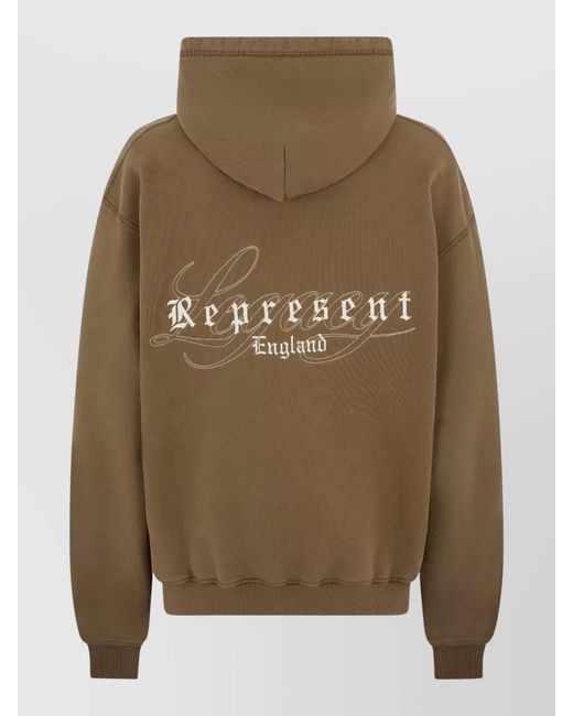 Represent Green Hooded Cotton Sweatshirt Embroidered Logo for men