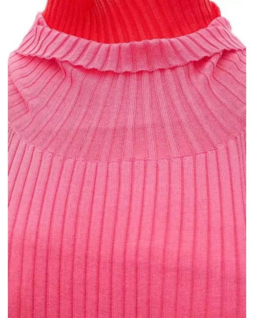 Bottega Veneta Pink Ribbed Cutout Cotton Midi Dress