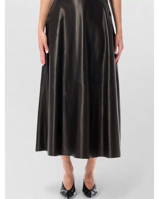 Ralph Lauren Black Leather High-Rise Flared Midi Skirt
