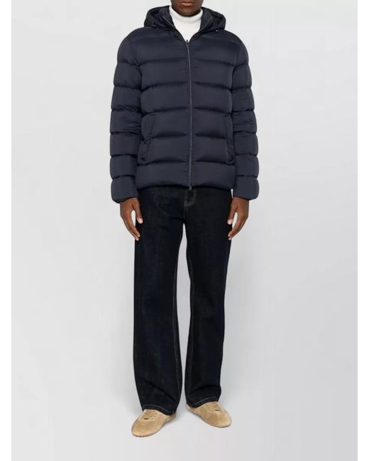 Herno Blue Hooded Nylon Down Coat Quilted Pockets for men