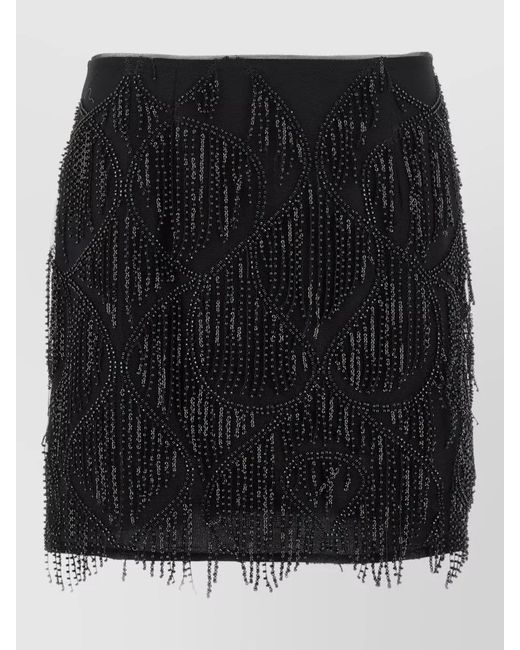 ROTATE BIRGER CHRISTENSEN Black Beaded Fringe Mini Skirt