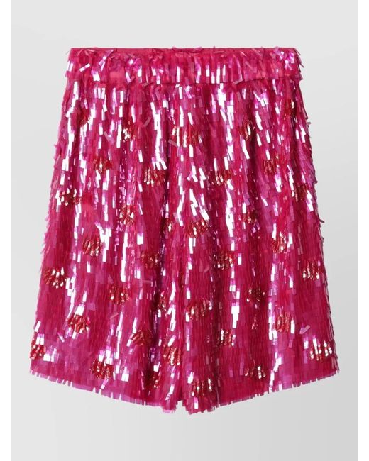 Dries Van Noten Red High Waist Sequin Mini A Line Skirt
