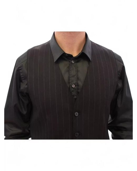 Dolce & Gabbana Black Striped Wool Blend Logo Vest for men