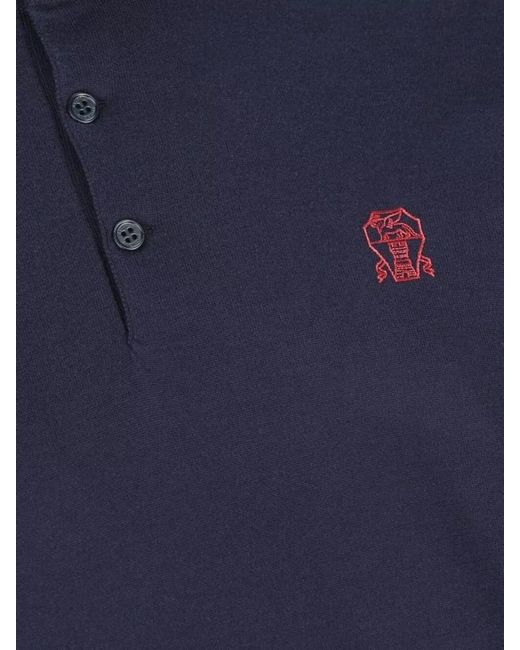 Brunello Cucinelli Blue Cotton Short-Sleeve Polo Shirt for men