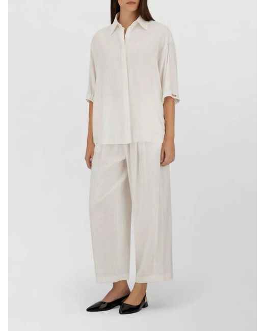 Herno White Trousers Belt Detail Linen Viscose Blend
